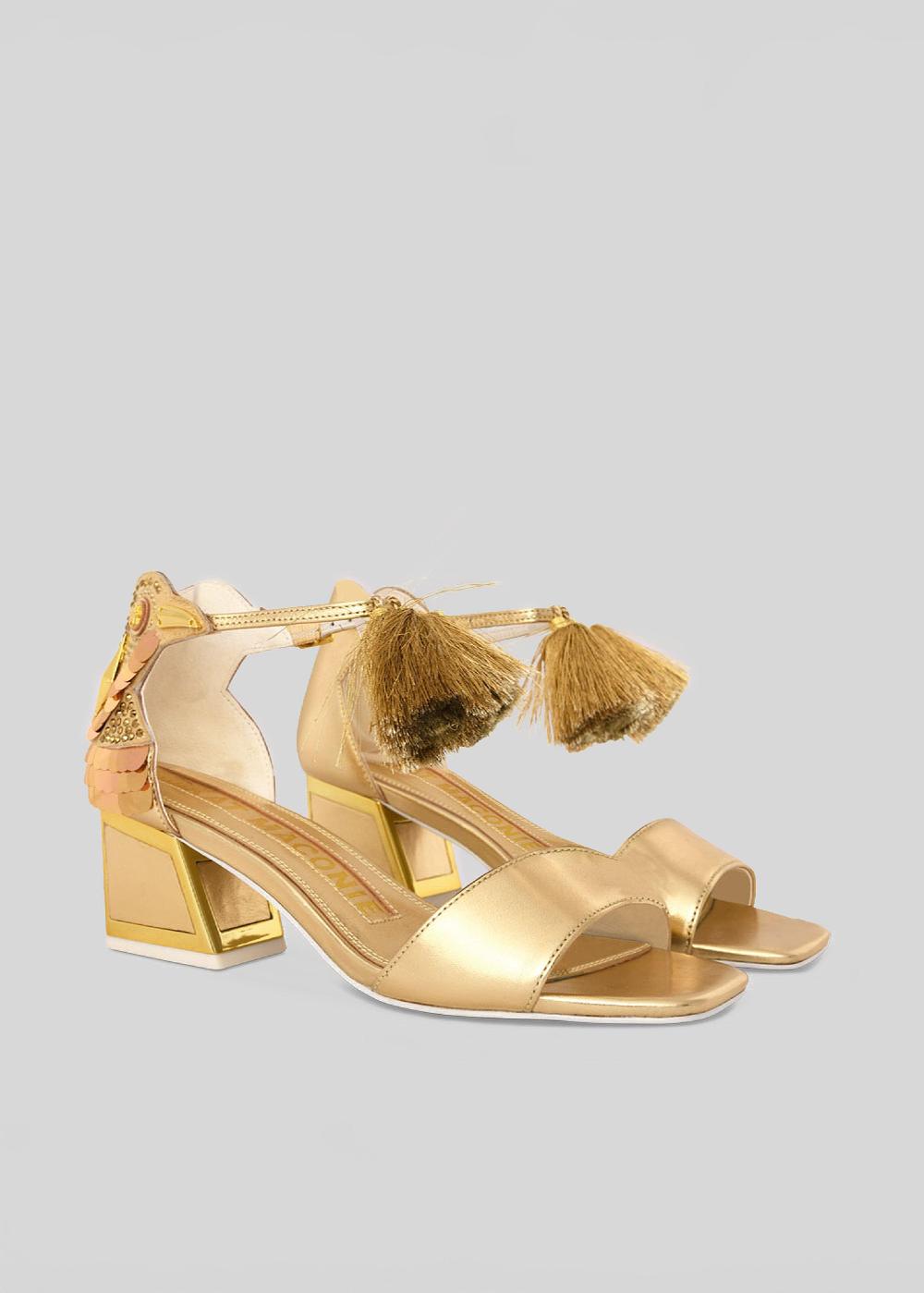 Kat Maconie Kay Sandals AW23 MID KICKER HEEL SANDALS Gold