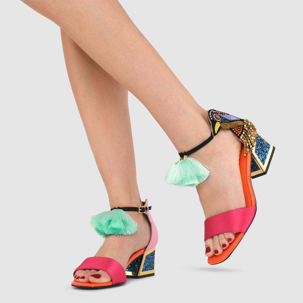 Kat Maconie Kay Sandals RS23 MID KICKER HEEL Verdi Green/Multi