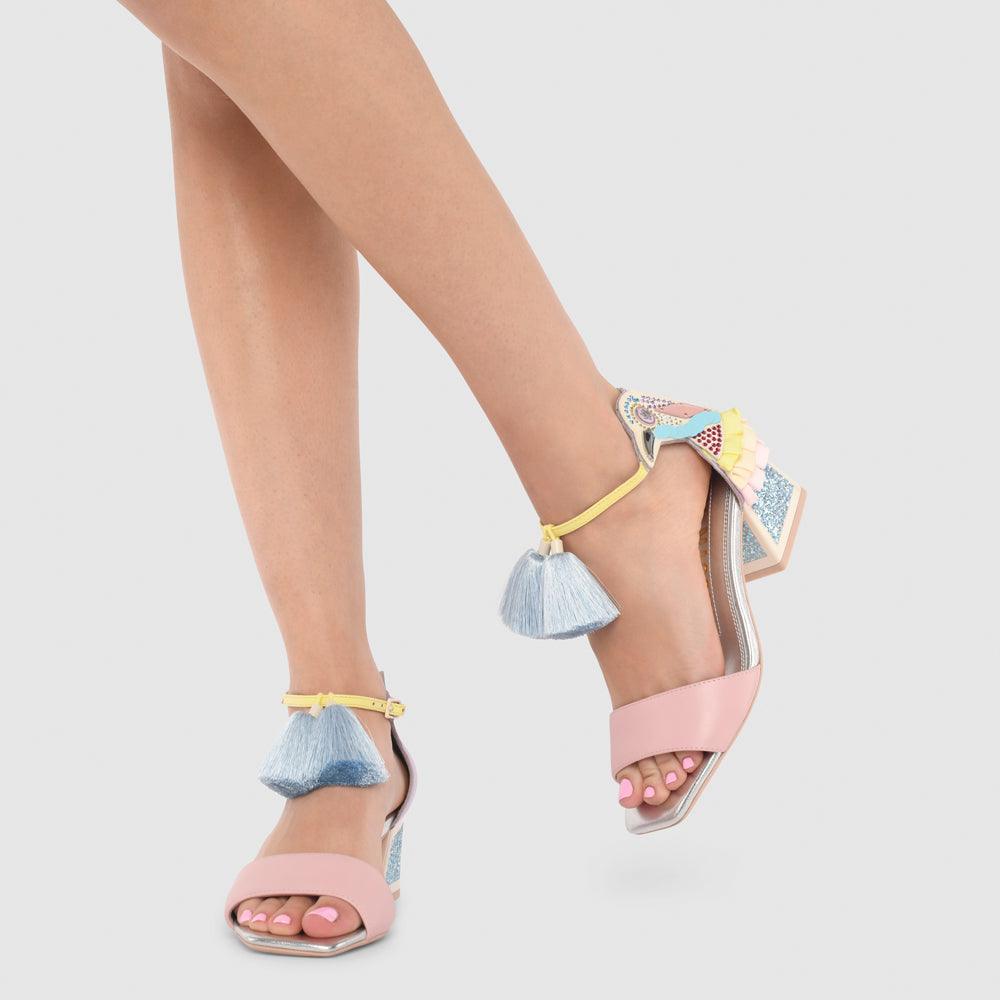 Kat Maconie Kay Sandals RS24 MID KICKER HEEL SANDAL Frosted Blue/Citrine