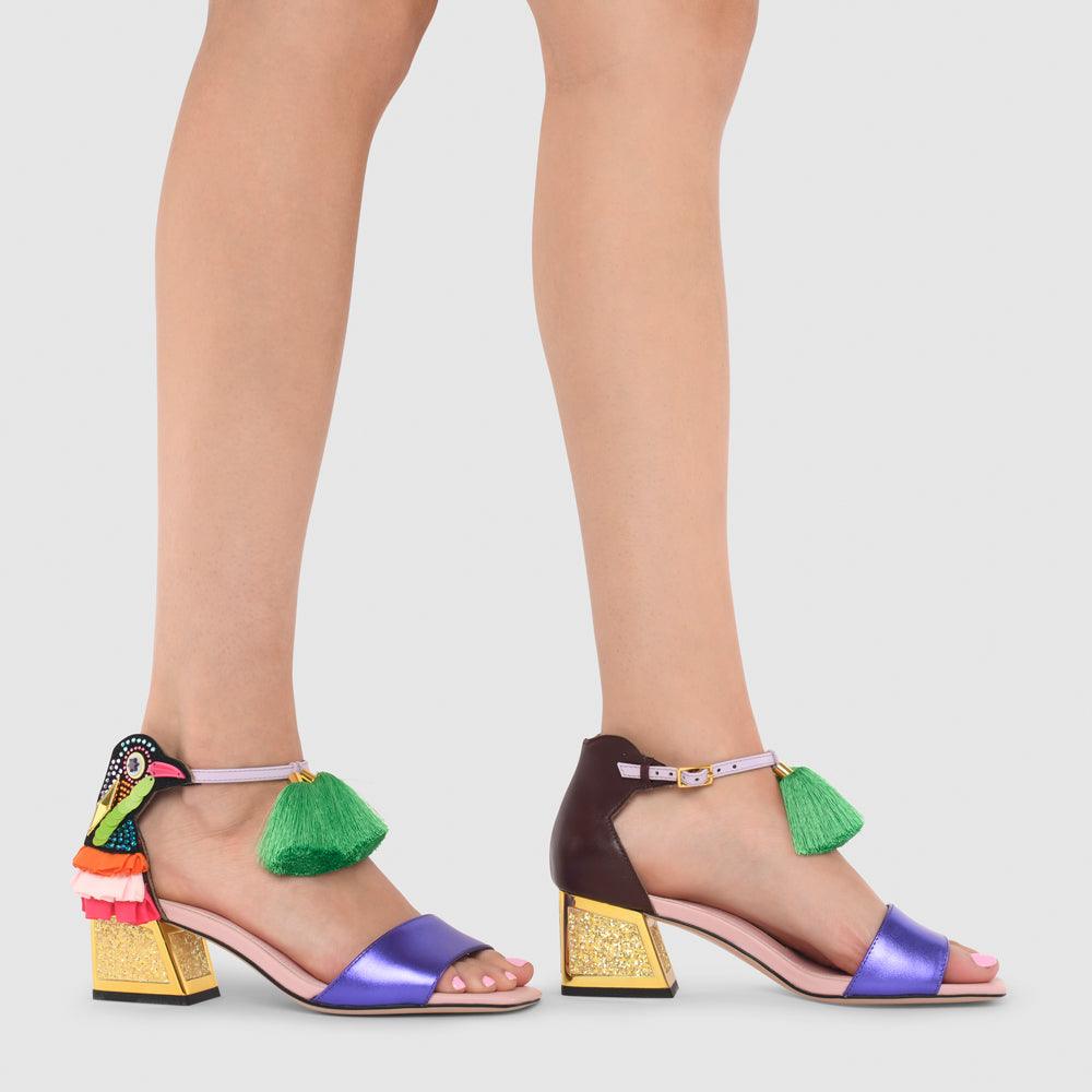 Kat Maconie Kay Sandals RS24 MID KICKER HEEL SANDAL Raw Cacao/Techno Plum