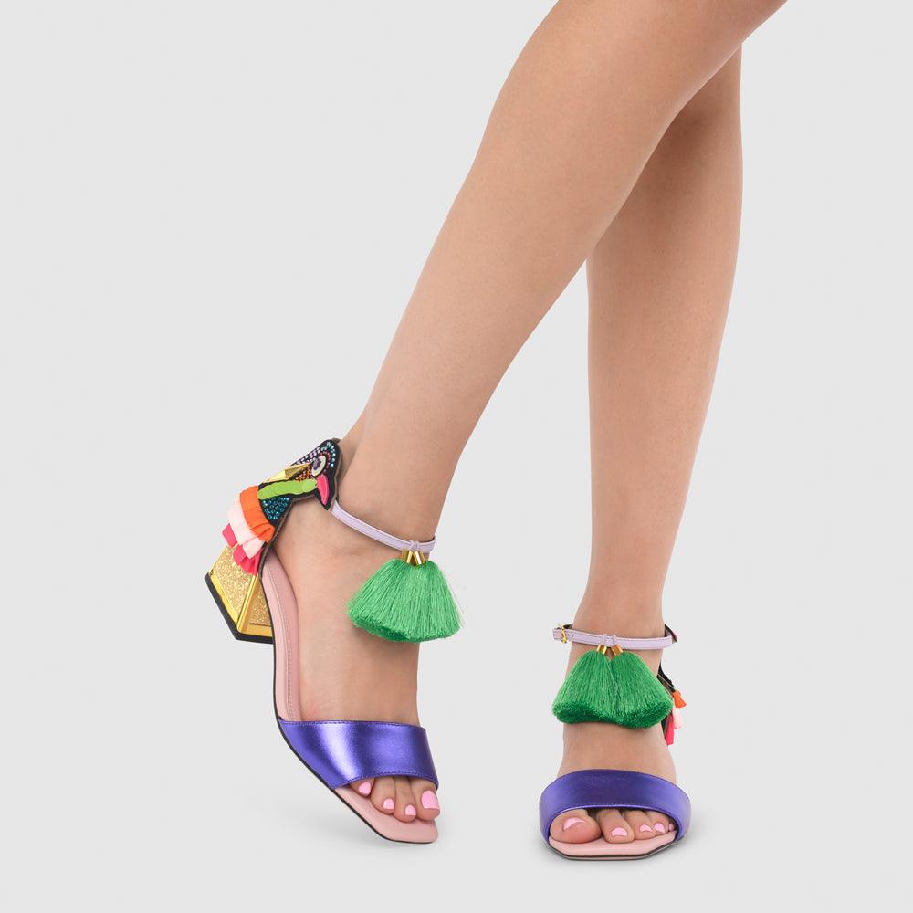 Kat Maconie Kay Sandals RS24 MID KICKER HEEL SANDAL Raw Cacao/Techno Plum