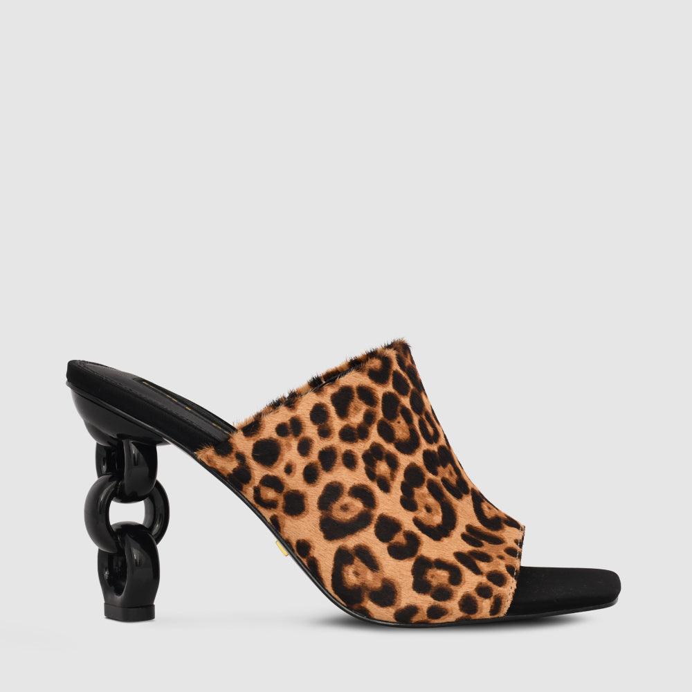kat maconie Kylie Sandals AW22 MULTI CHAIN HEEL SANDAL Leopard