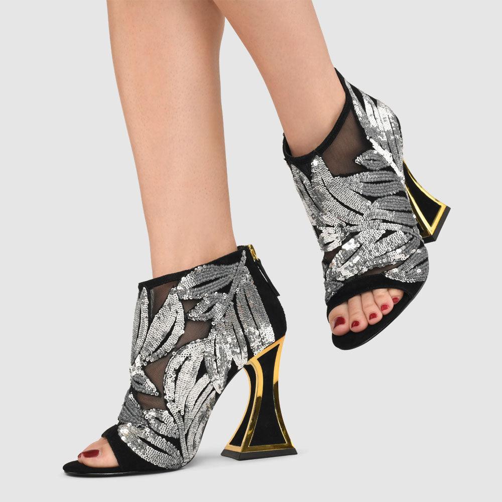 Kat Maconie Leora Sandals RS23 FLARED FRAME HEEL Black/Silver