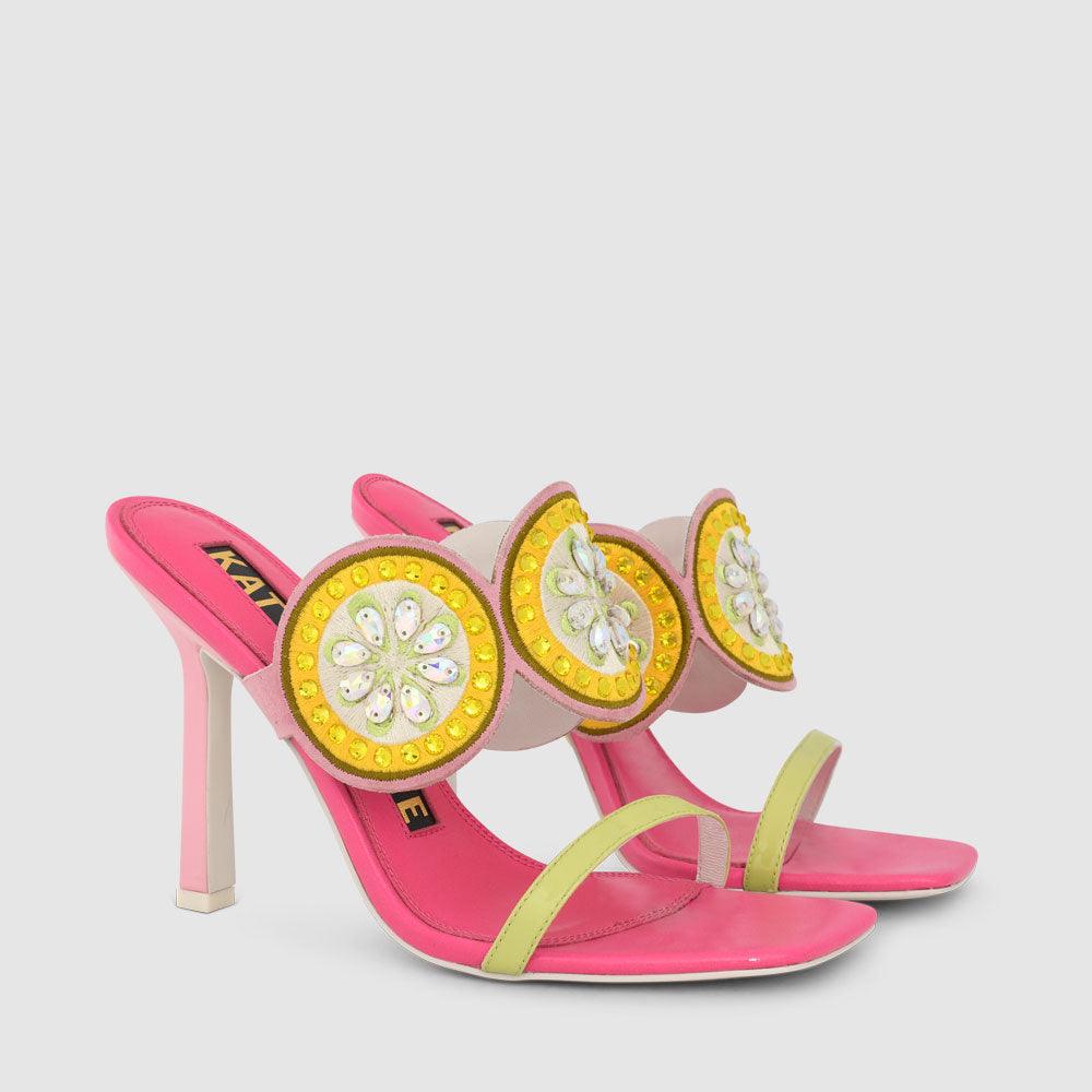 Kat Maconie Lulu Sandals SS23 SQUARE STILETTO SANDALS Crystal Pink