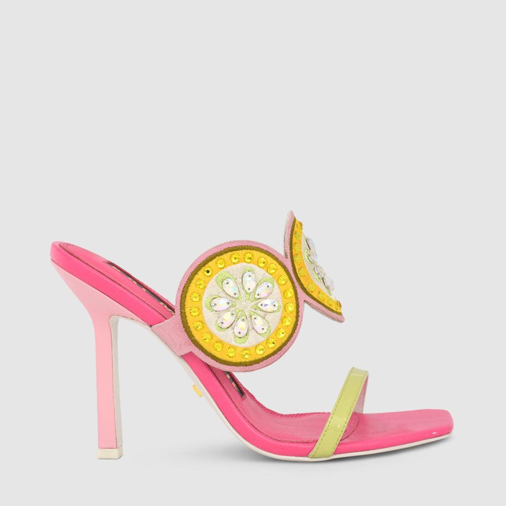 kat maconie Lulu Sandals SS23 SQUARE STILETTO SANDALS Crystal Pink