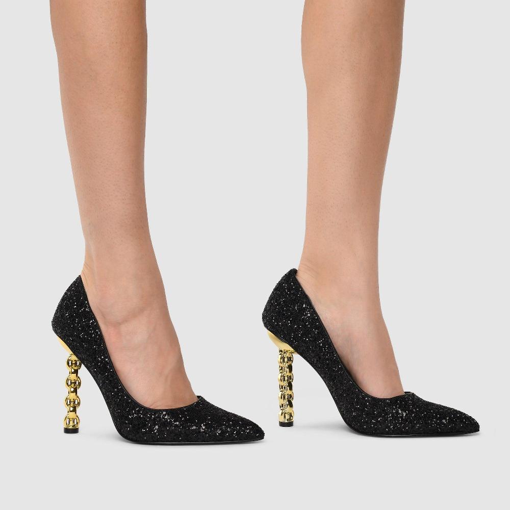 Kat Maconie Lydia Pumps RS23 CYLINDER HEEL Black Glitter/Gold