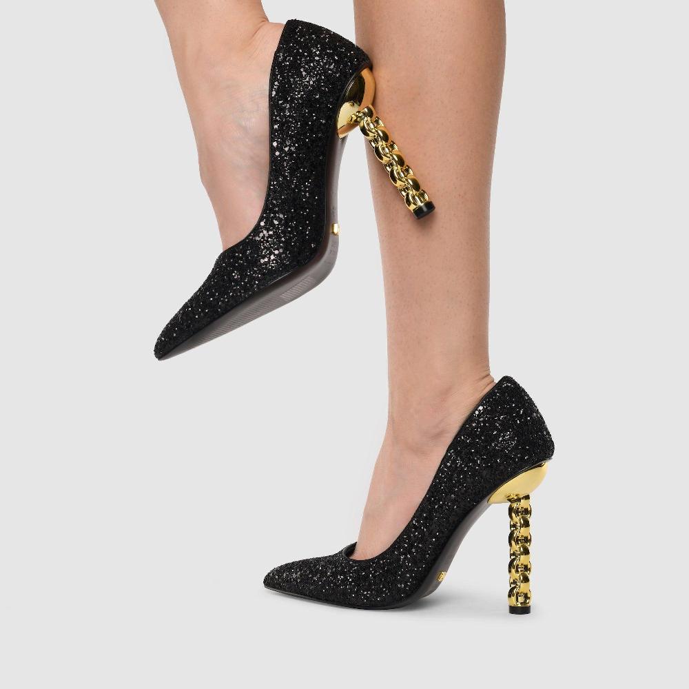Kat Maconie Lydia Pumps RS23 CYLINDER HEEL Black Glitter/Gold