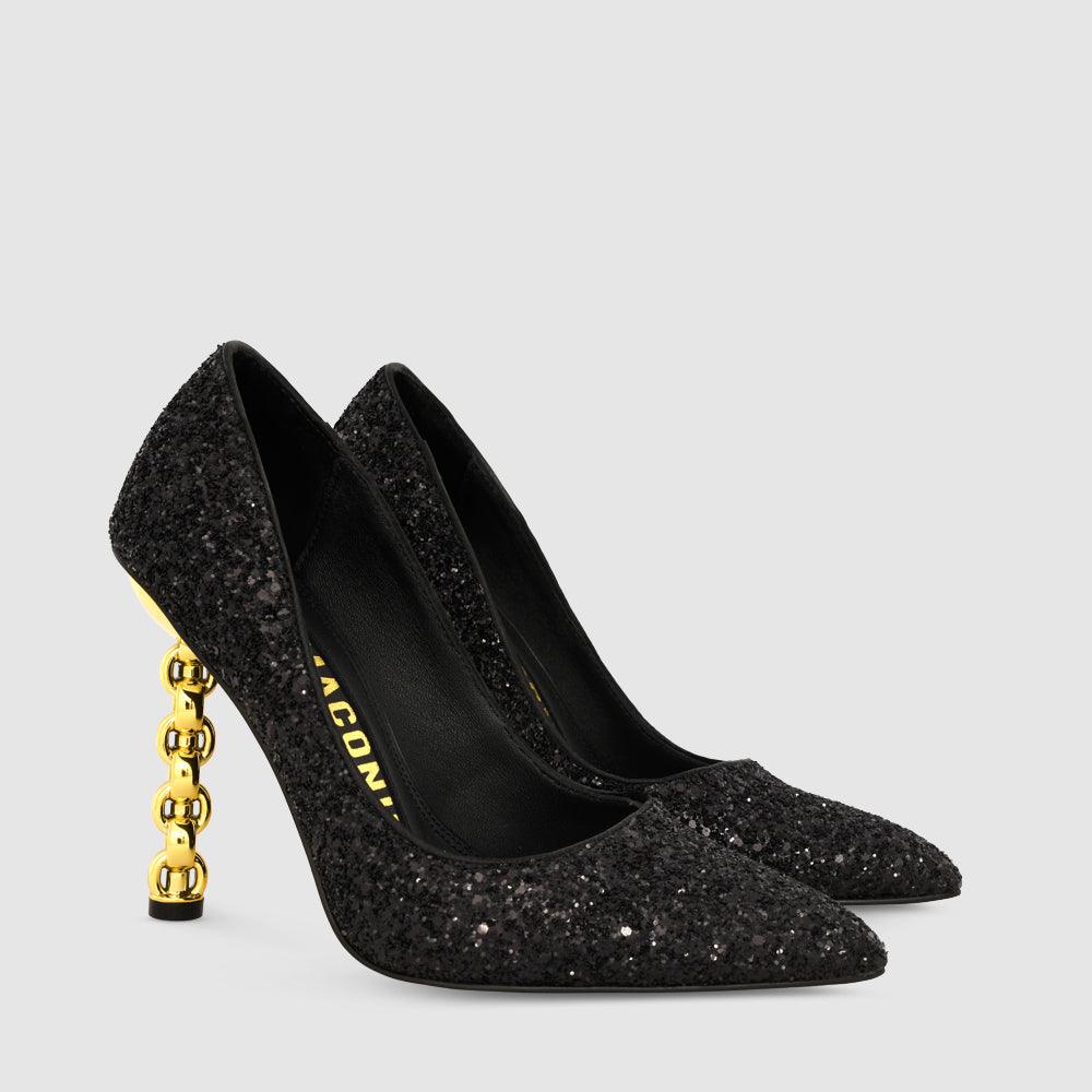 Kat Maconie Lydia Pumps RS23 CYLINDER HEEL Black Glitter/Gold