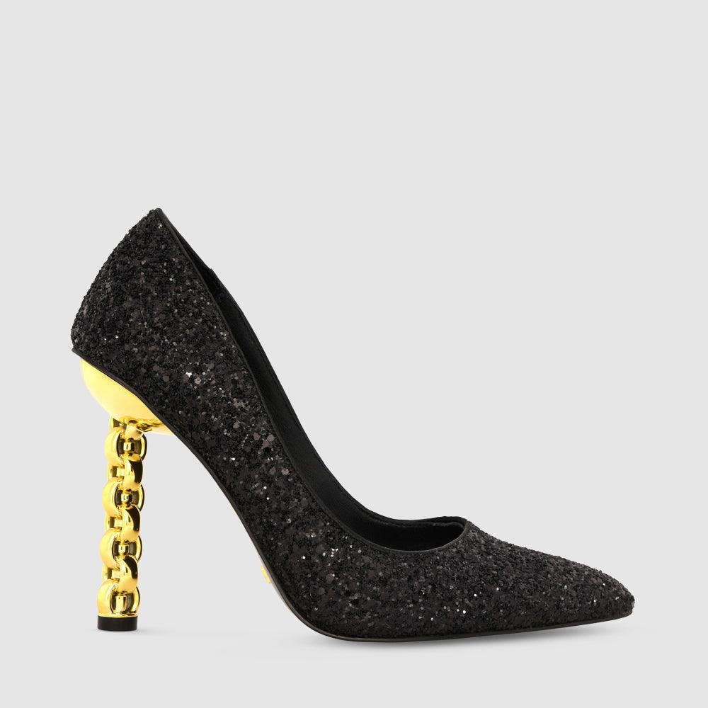 kat maconie Lydia Pumps RS23 CYLINDER HEEL Black Glitter/Gold