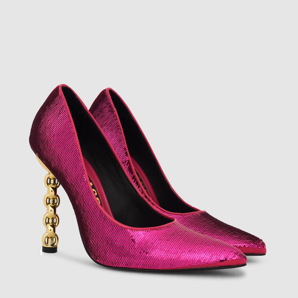 Kat Maconie Lydia Pumps RS23 STILETTO CHAIN HEEL Fuchsia Sequin