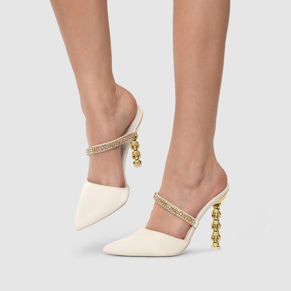 Kat Maconie Maddy Mules RS23 STILETTO CHAIN HEEL Blanc AB