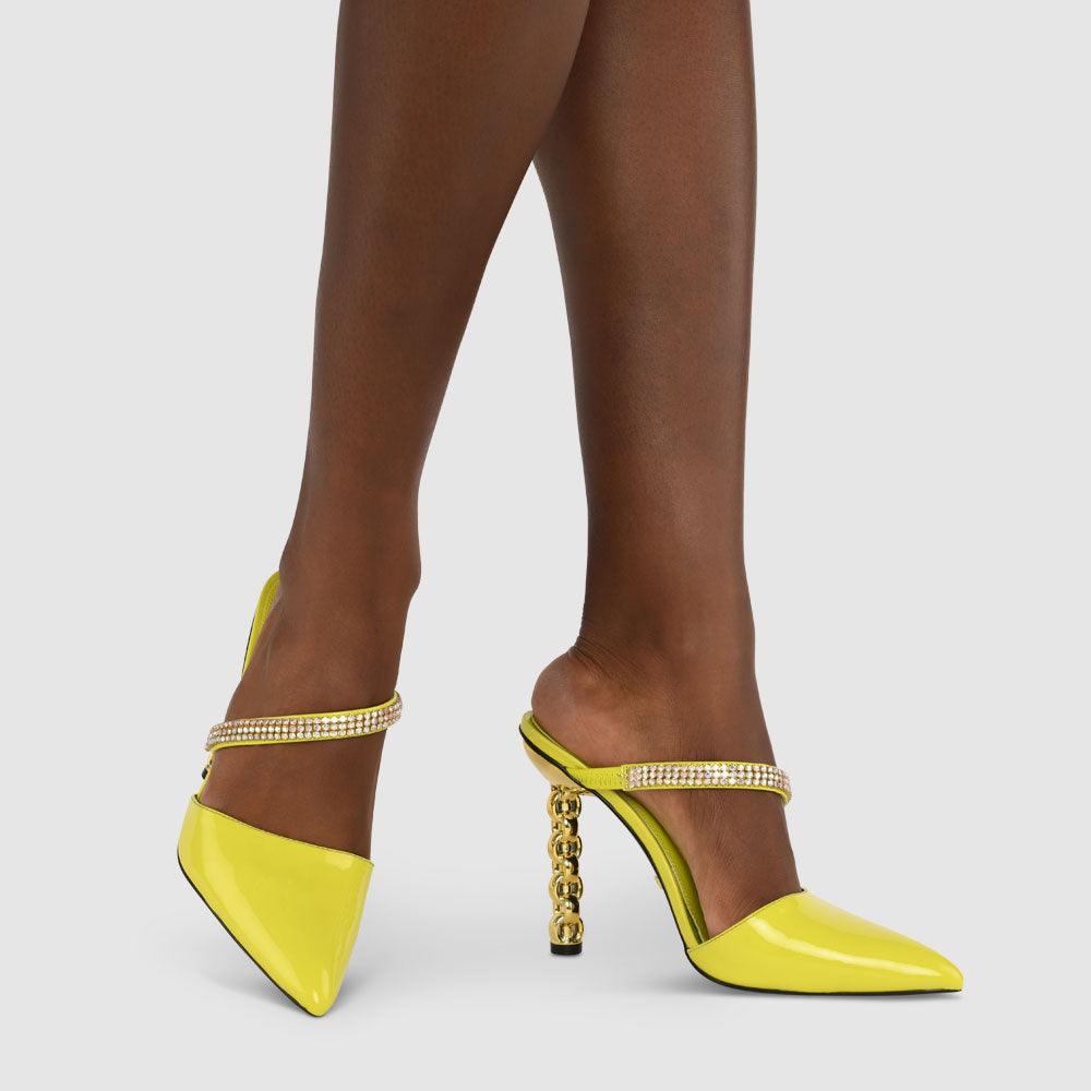 Kat Maconie Maddy Mules RS23 STILETTO CHAIN HEEL Lime Punch
