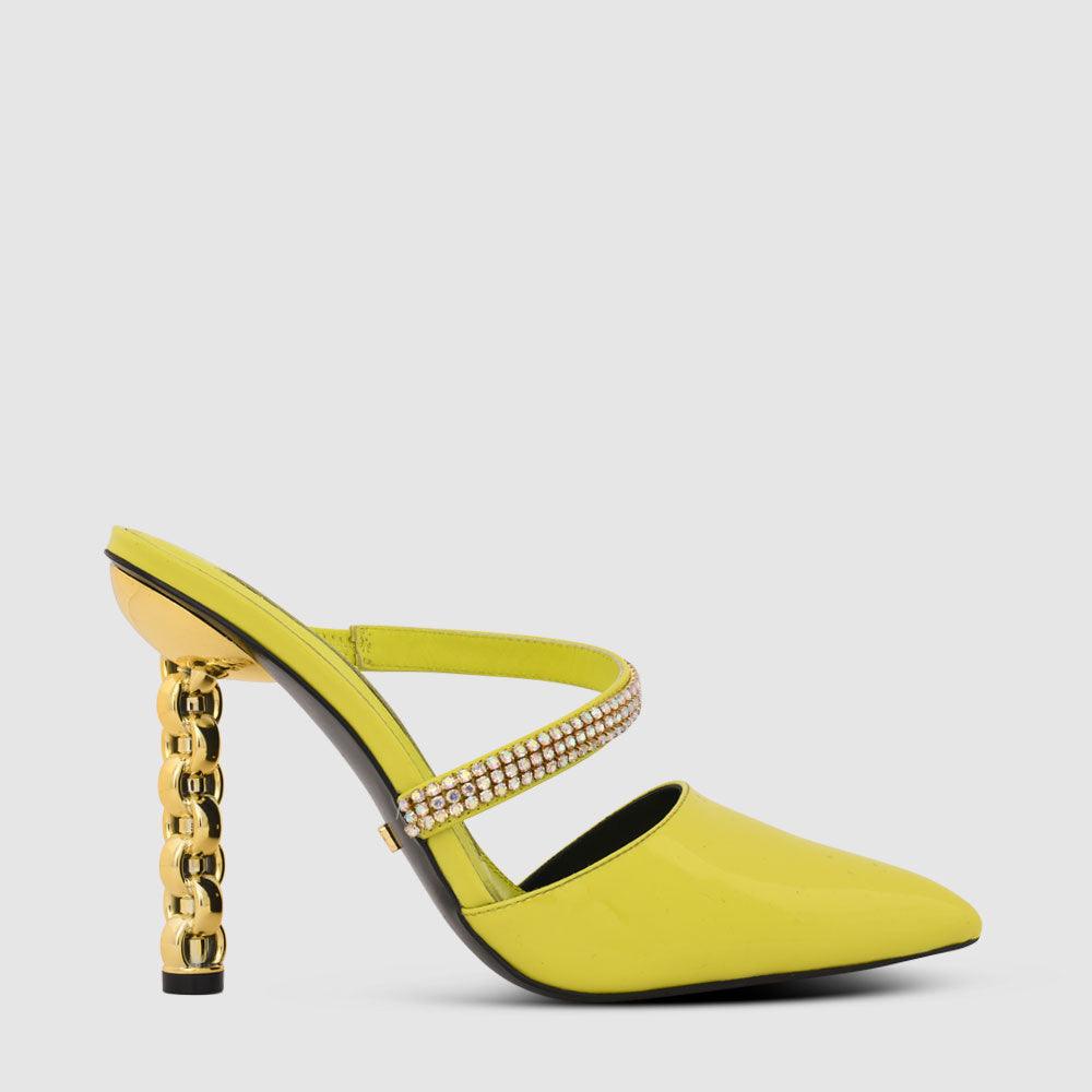 kat maconie Maddy Mules RS23 STILETTO CHAIN HEEL Lime Punch