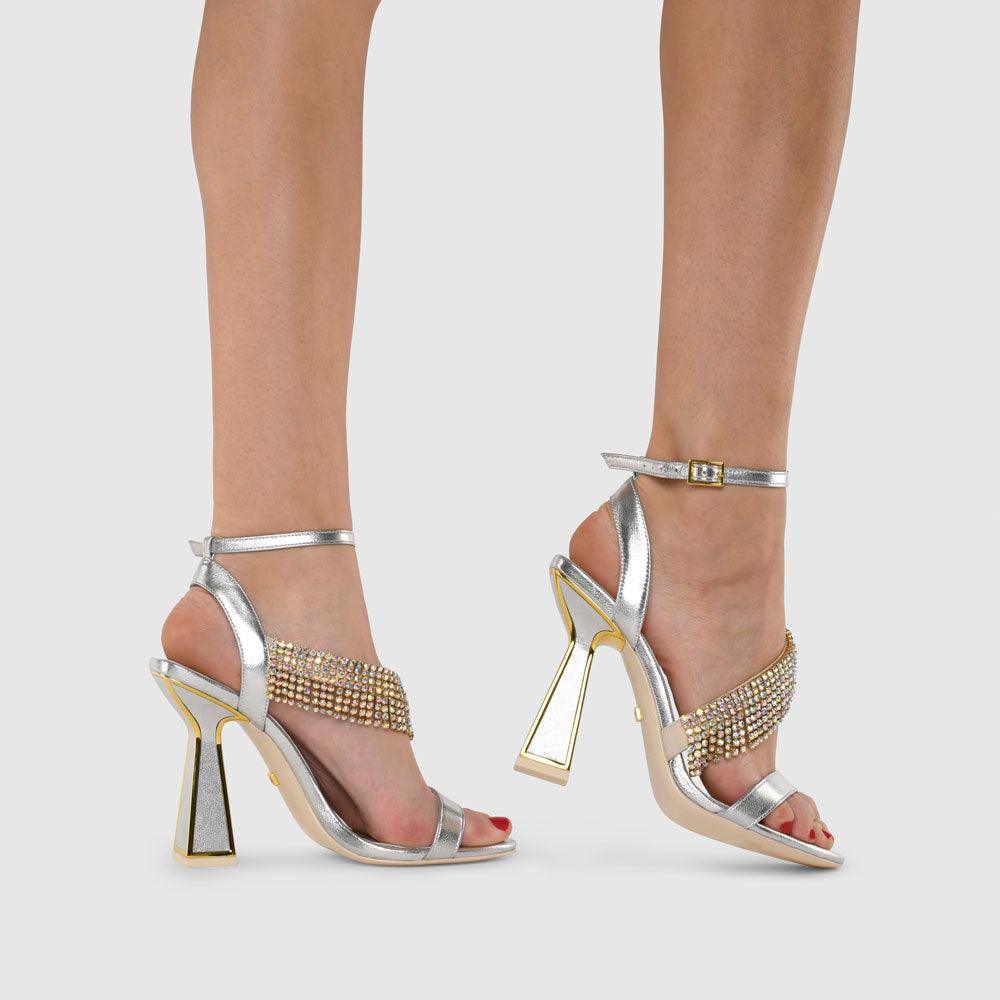 Kat Maconie Mila Sandals AW22 HOURGLASS HEEL Silver Metallic