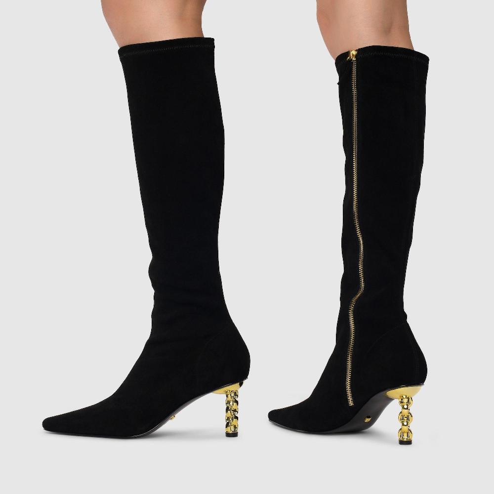 Kat Maconie Neema Boots AW23 MULTI CHAIN HEEL Black/Gold