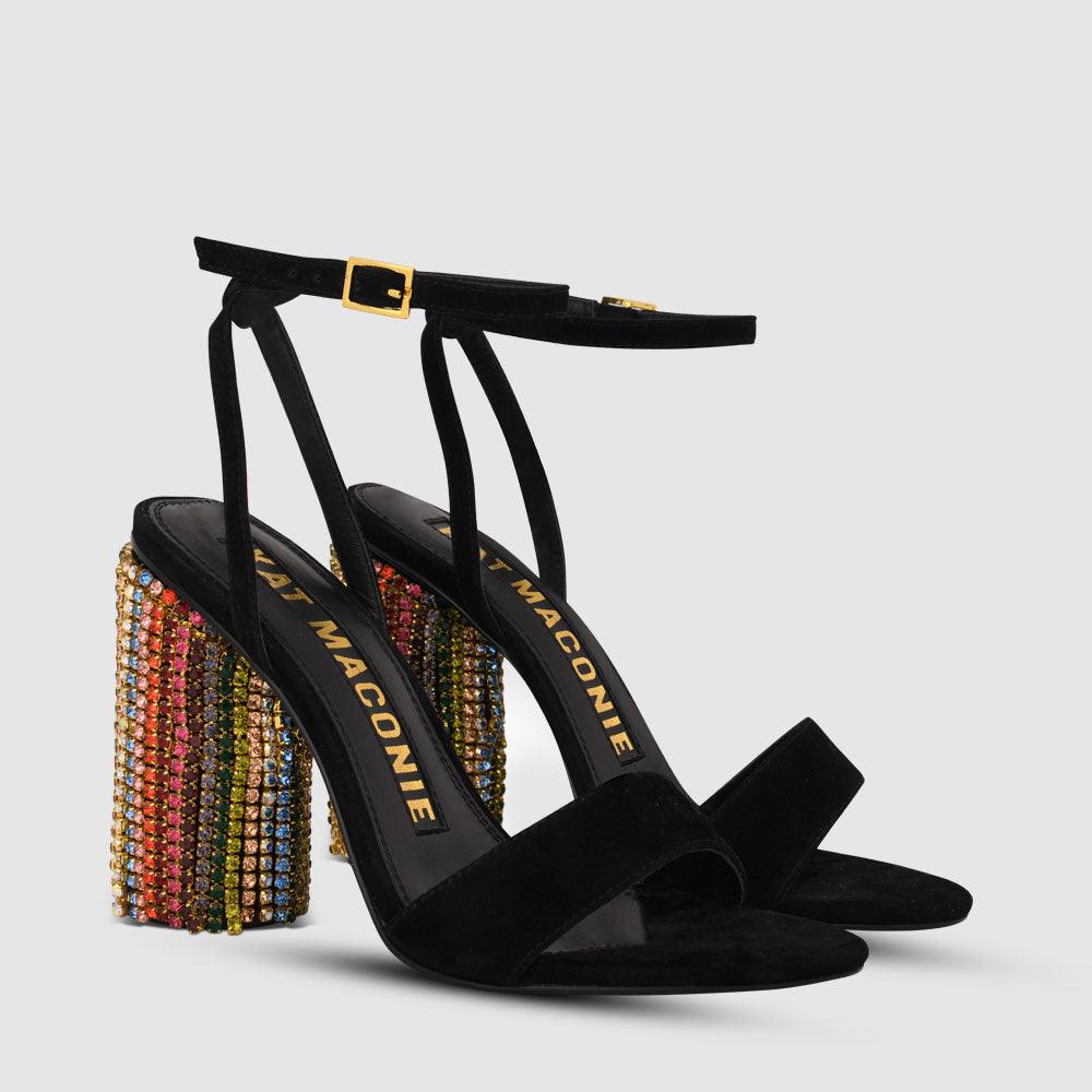 Kat Maconie Olive Sandals RS23 CYLINDER HEEL Black/Multi Crystals
