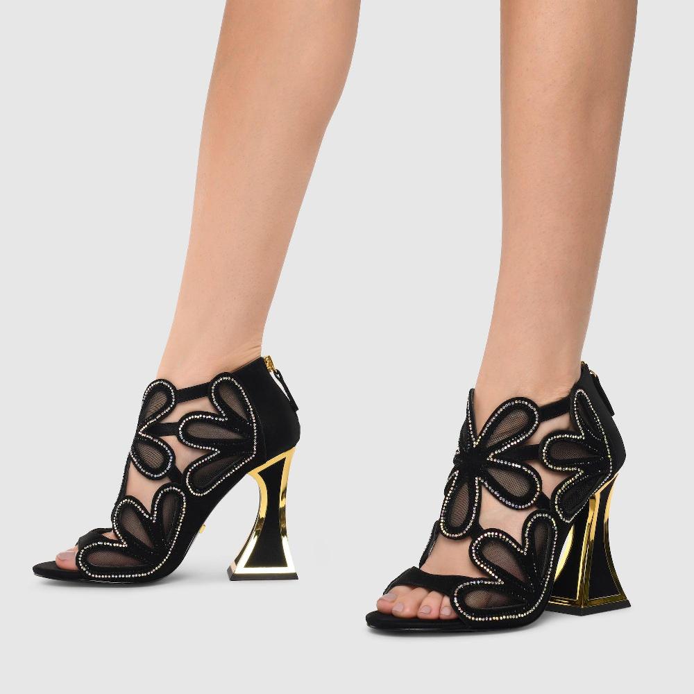 Kat Maconie Rene Sandals AW23 FLARED HEEL Black/Gold AB
