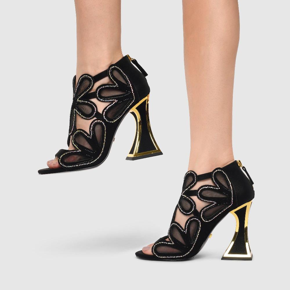 Kat Maconie Rene Sandals AW23 FLARED HEEL Black/Gold AB