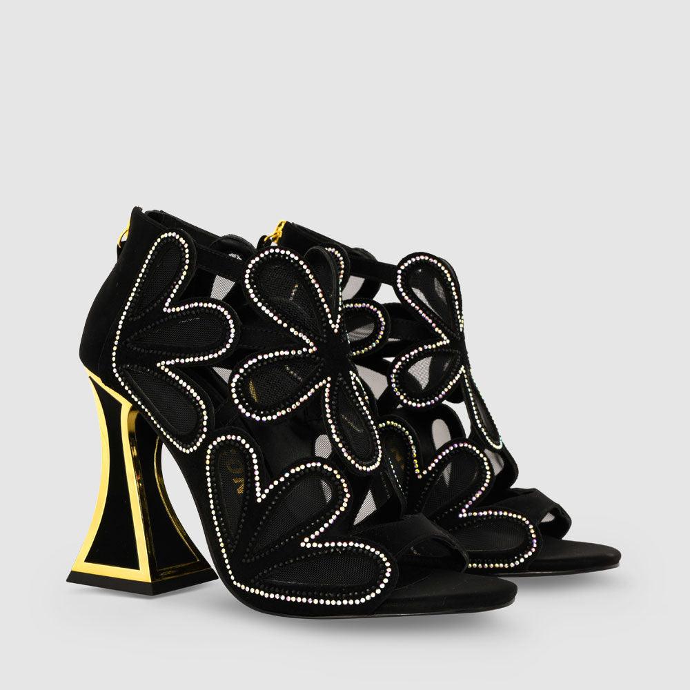 Kat Maconie Rene Sandals AW23 FLARED HEEL Black/Gold AB