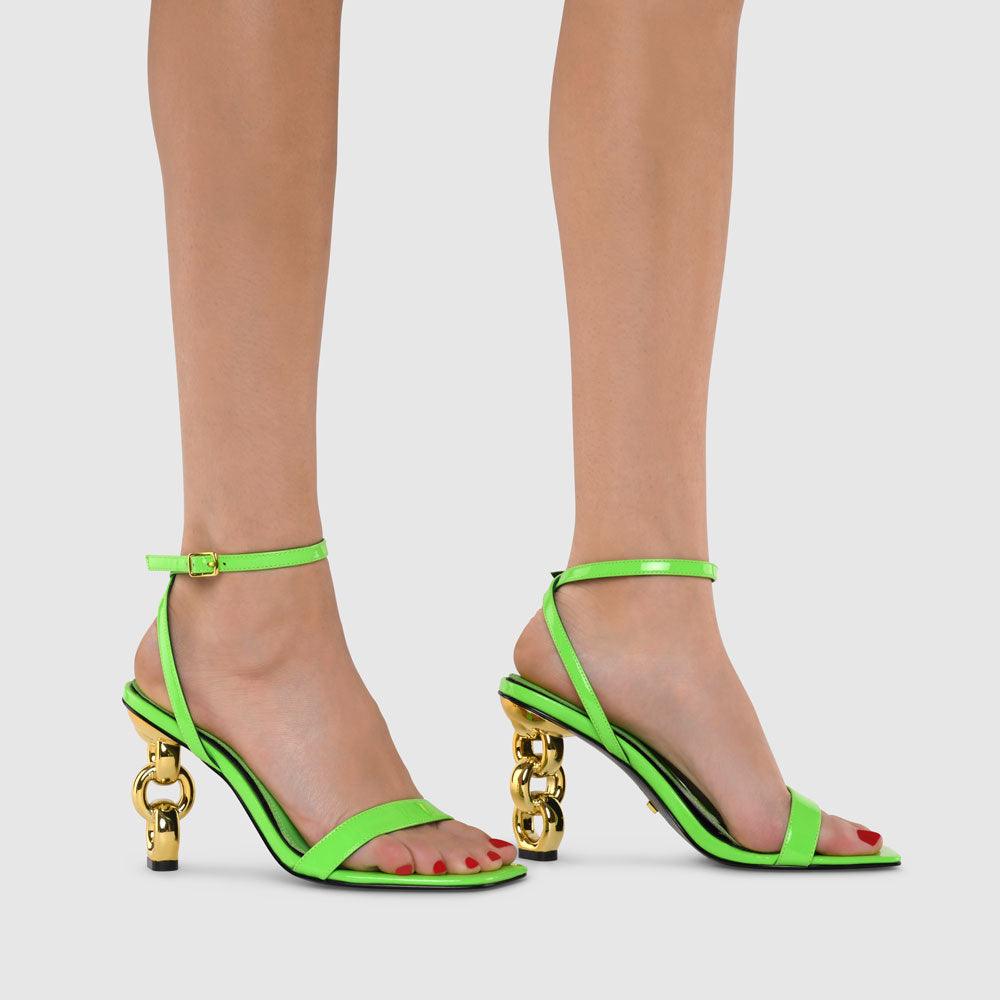 Kat Maconie Riri Sandals AW22 MULTI CHAIN HEEL SANDAL Highlighter Green