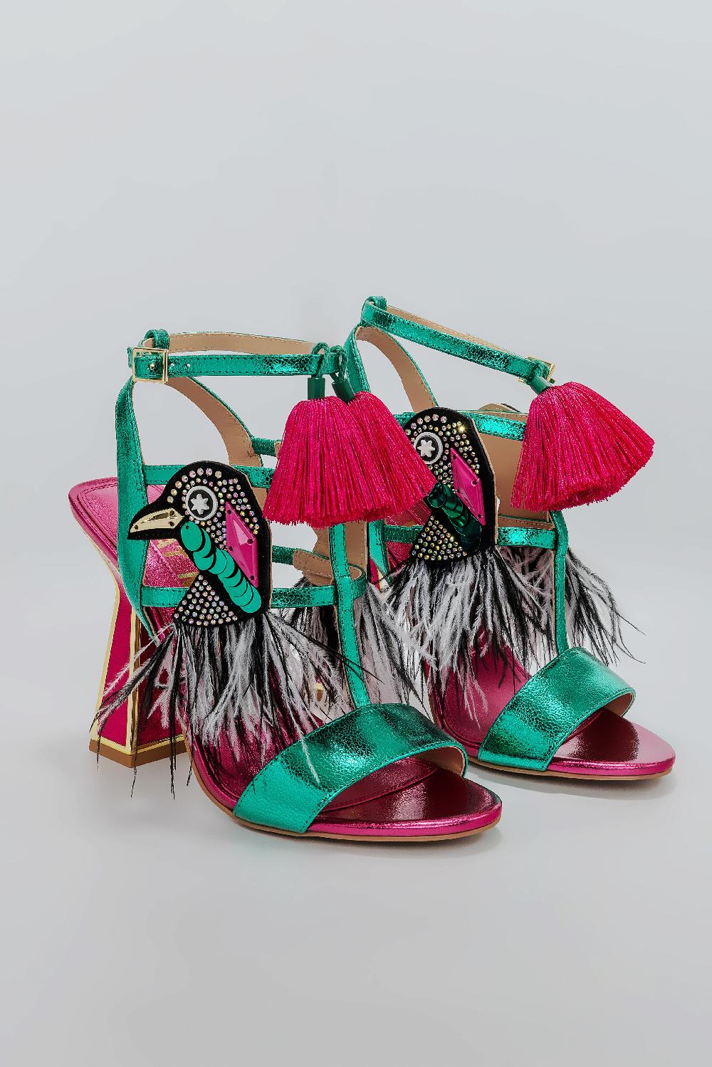 Kat Maconie ROH SANDALS SS25 HOURGLASS HEEL Green/Fuschia