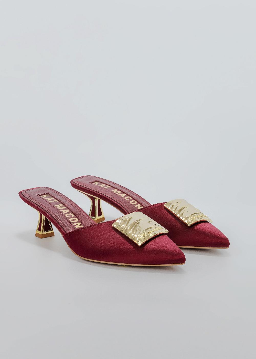 Kat Maconie Rosemin Mules SS25 KITTEN HEEL Burgundy