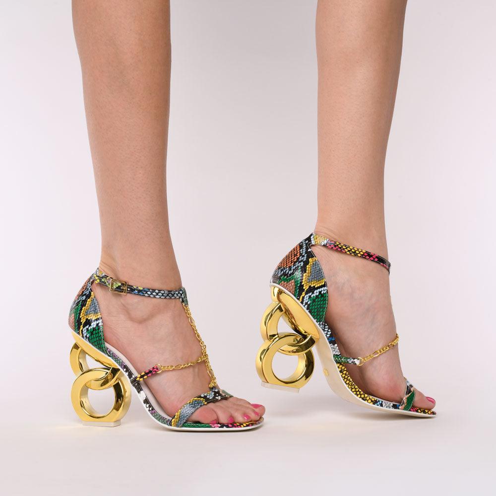 Kat Maconie Sadia Sandals SS22 Chain Heel Sandals Snake