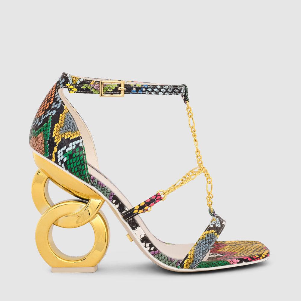 kat maconie Sadia Sandals SS22 Chain Heel Sandals Snake