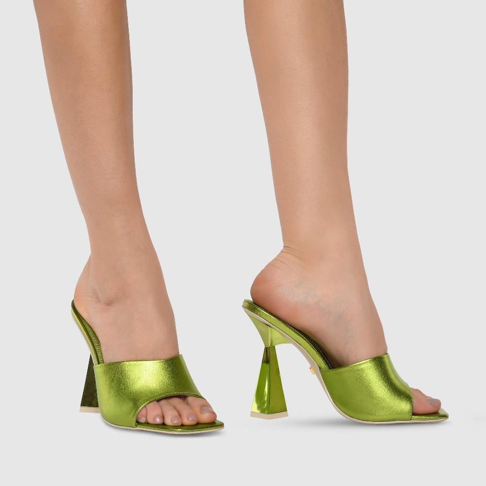 Kat Maconie Stevie Mules AW23 SHARD HEEL SANDAL Liquid Lime