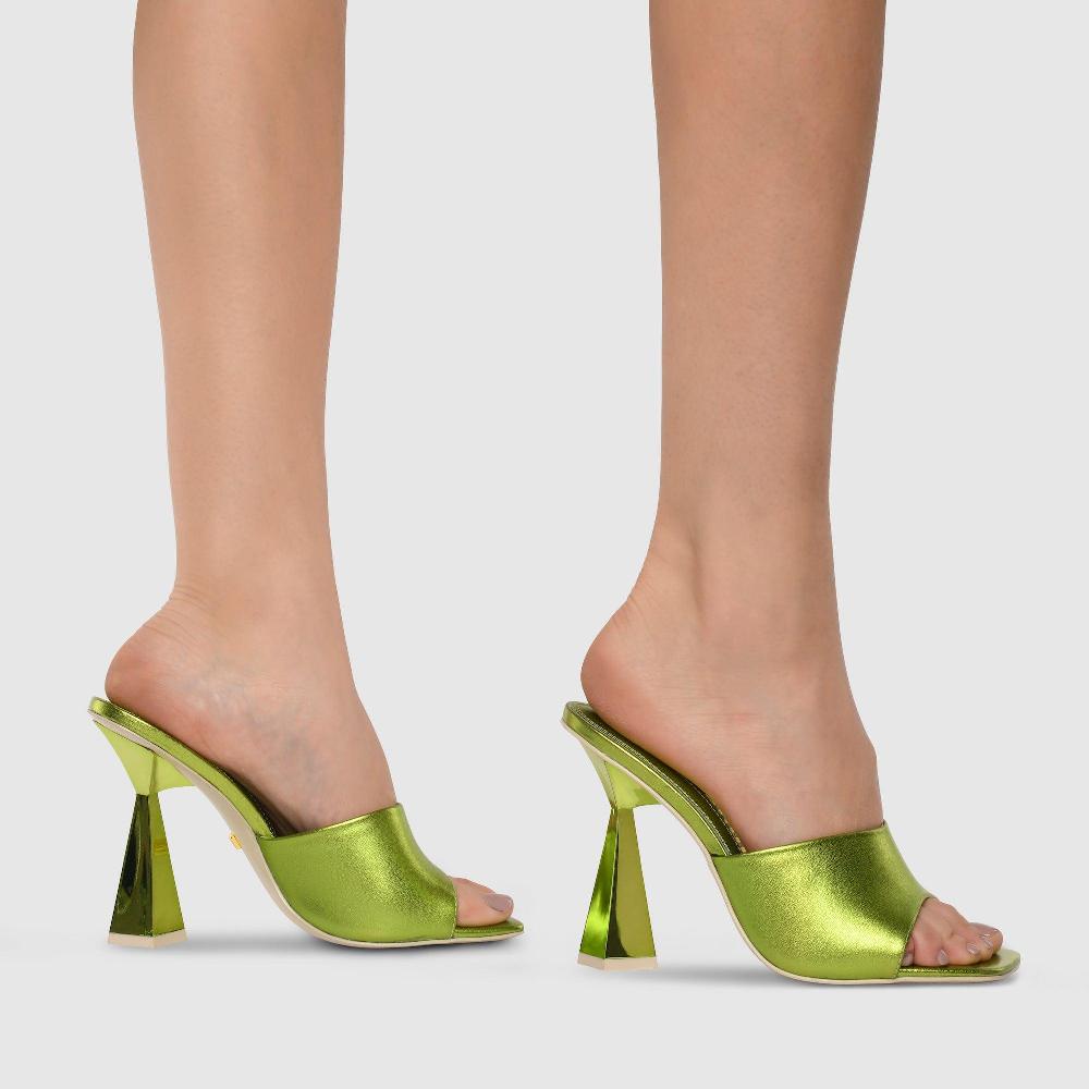 Kat Maconie Stevie Mules AW23 SHARD HEEL SANDAL Liquid Lime