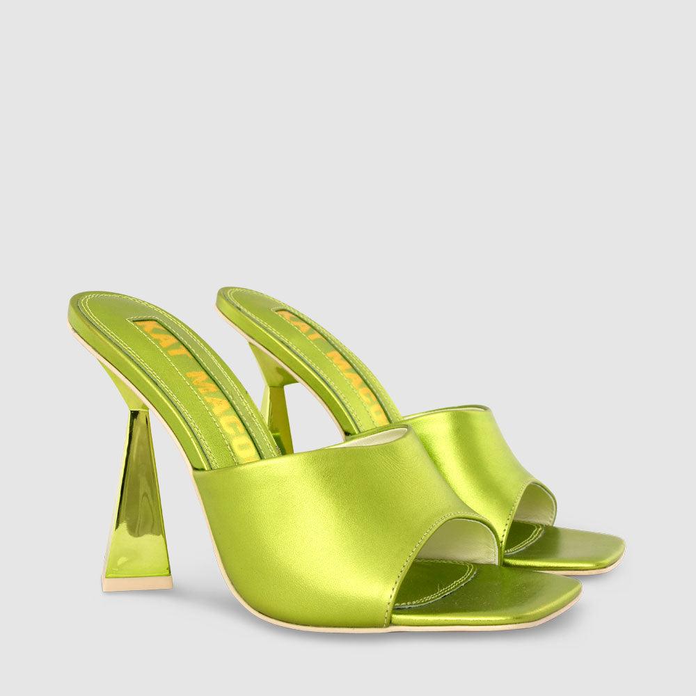 Kat Maconie Stevie Mules AW23 SHARD HEEL SANDAL Liquid Lime