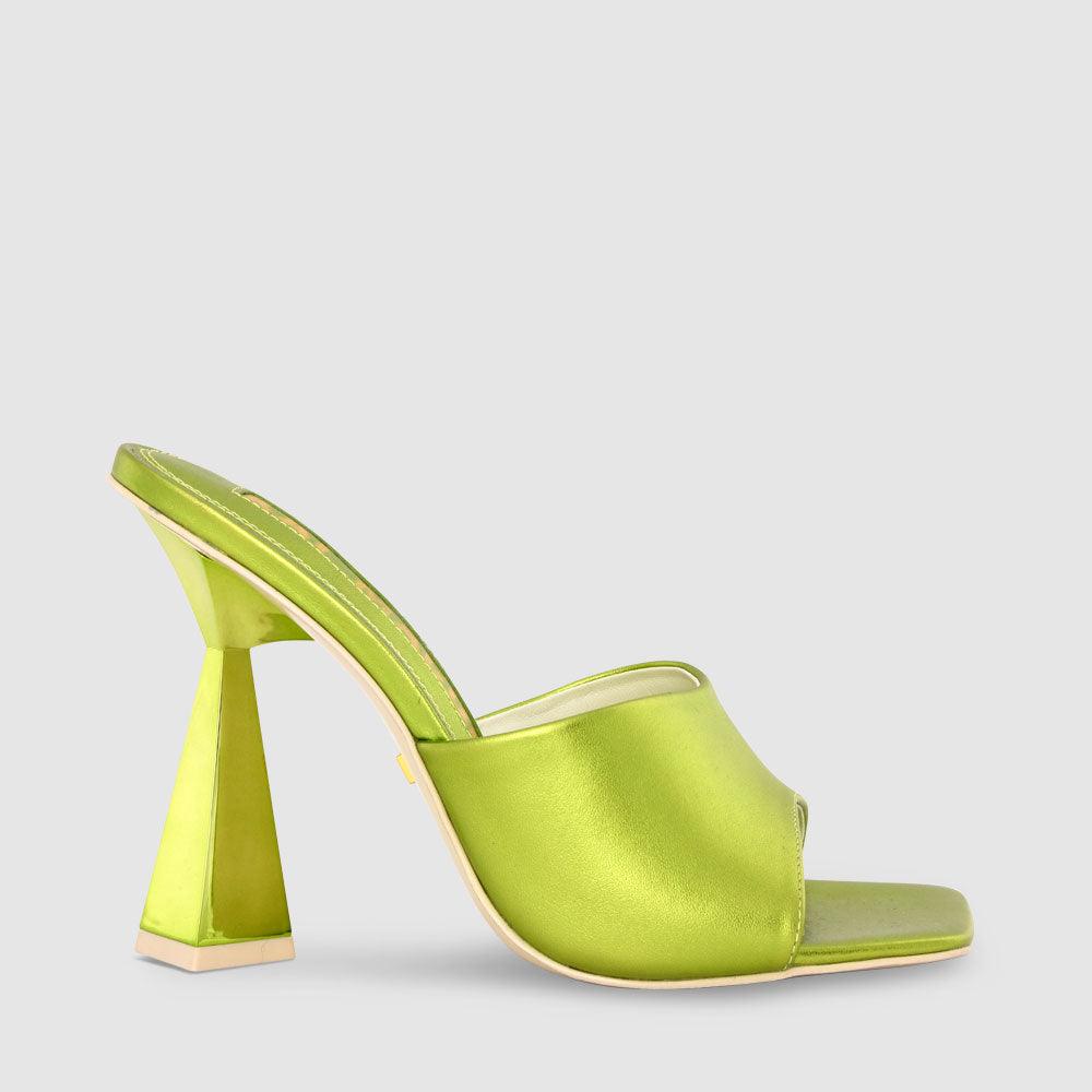 kat maconie Stevie Mules AW23 SHARD HEEL SANDAL Liquid Lime