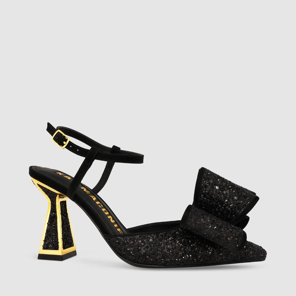 kat maconie Stormi Pumps AW23 MID HOURGLASS HEEL Black Glitter
