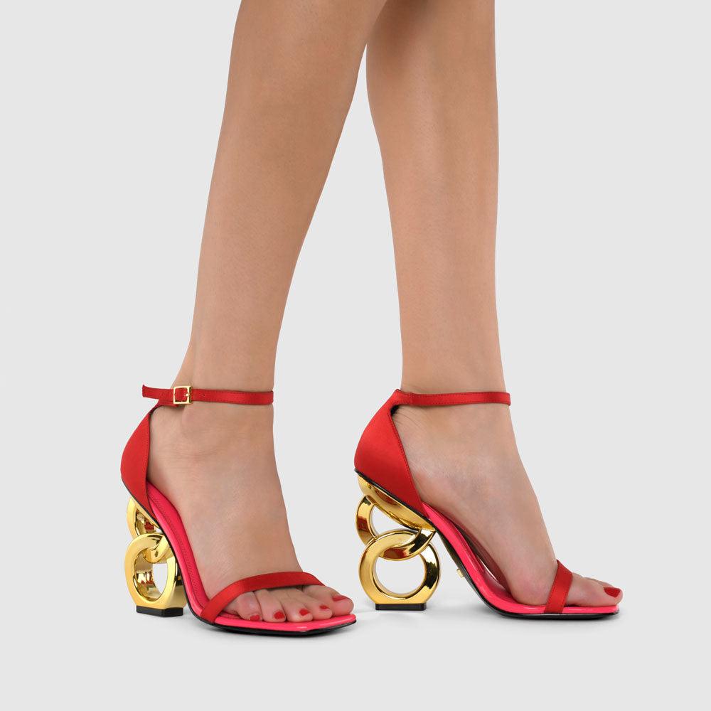 Kat Maconie Suzu Sandals AW22 DOUBLE CHAIN HEEL SANDAL Highlghter Pink/Cherry