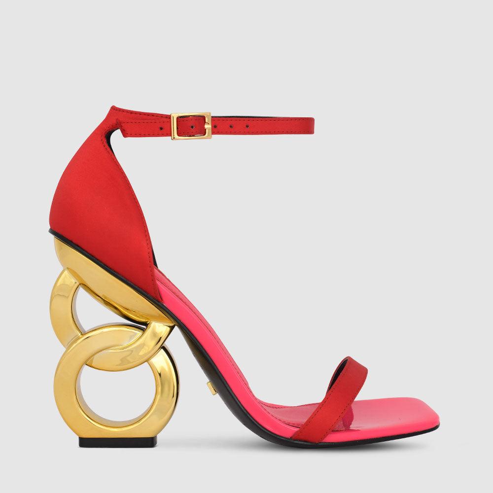 kat maconie Suzu Sandals AW22 DOUBLE CHAIN HEEL SANDAL Highlghter Pink/Cherry
