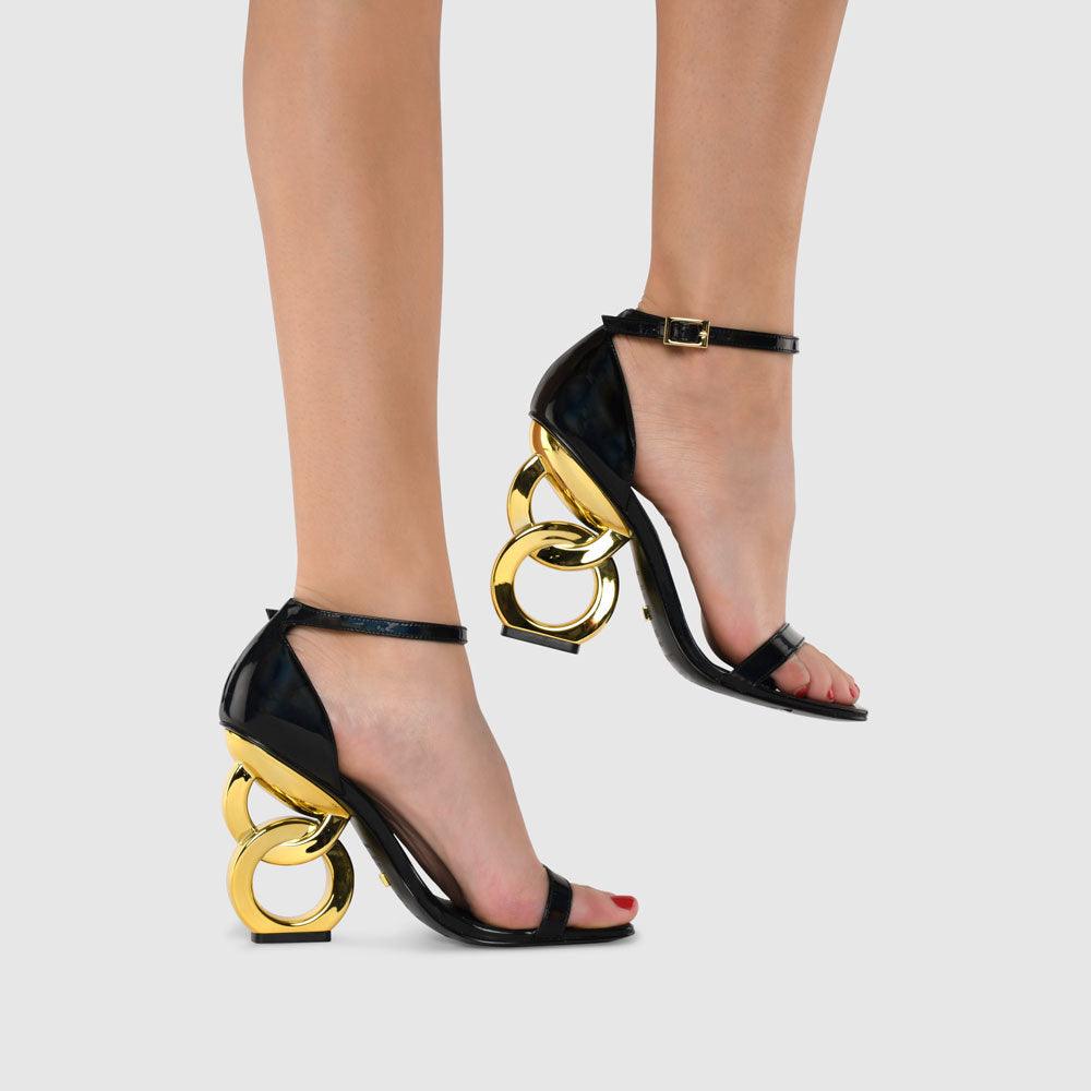 Kat Maconie Suzu Sandals AW22 DOUBLE CHAIN HEEL SANDAL Iridescent Black