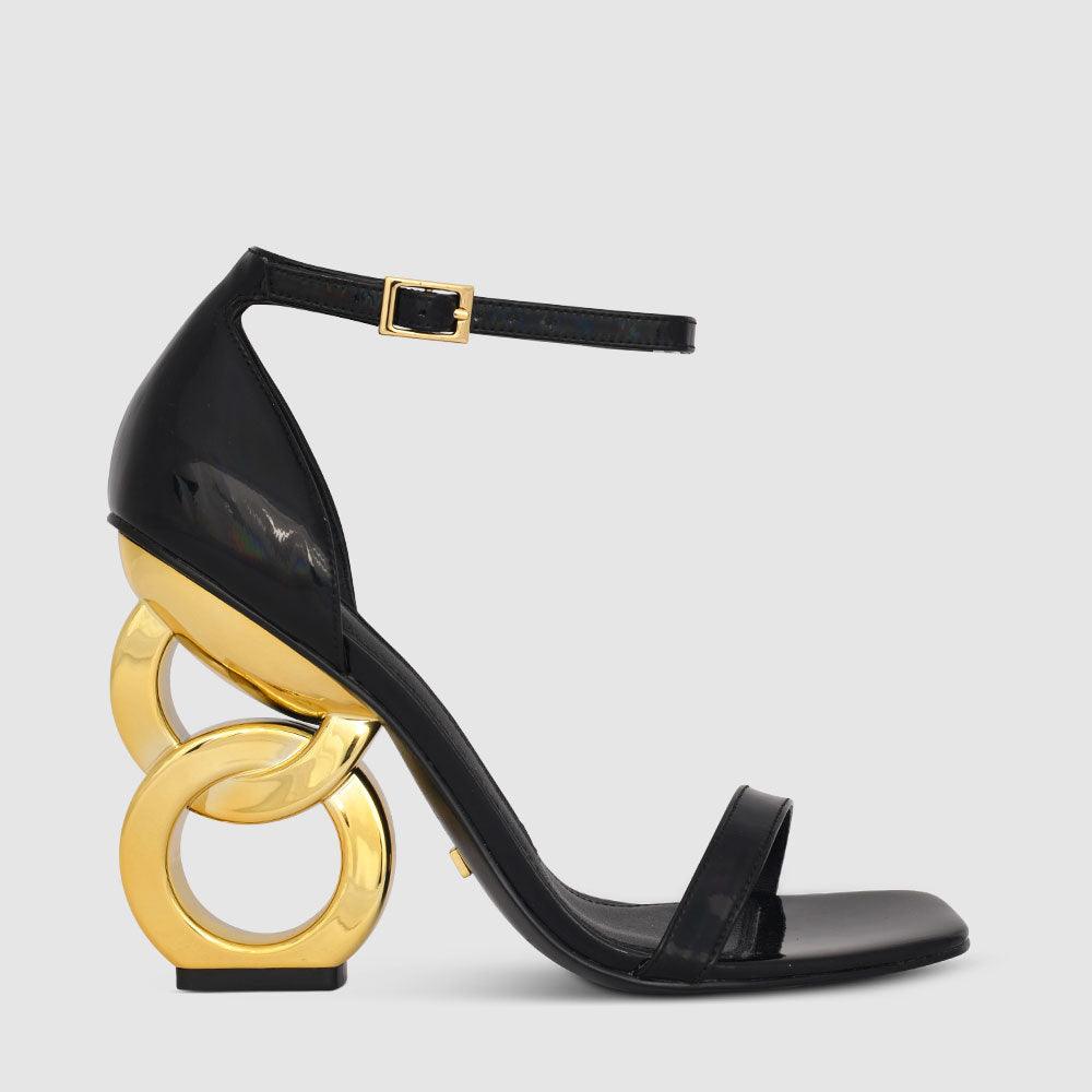 kat maconie Suzu Sandals AW22 DOUBLE CHAIN HEEL SANDAL Iridescent Black