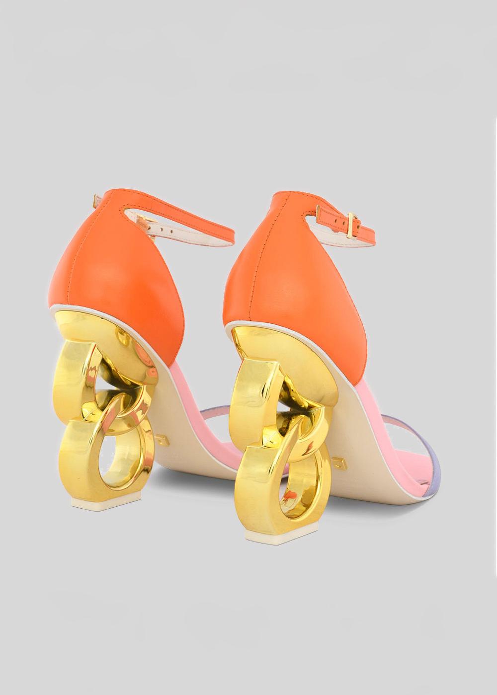 Kat Maconie Suzu Sandals SS23 DOUBLE CHAIN HEEL SANDALS Spritz Orange