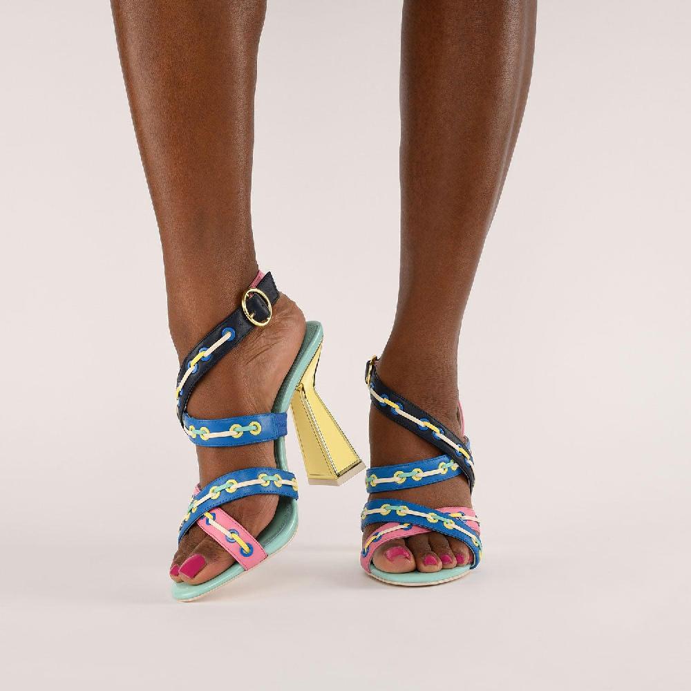 Kat Maconie Toro Sandals SS21 HOURGLASS FRAME HEEL Scuba Blue/Multi