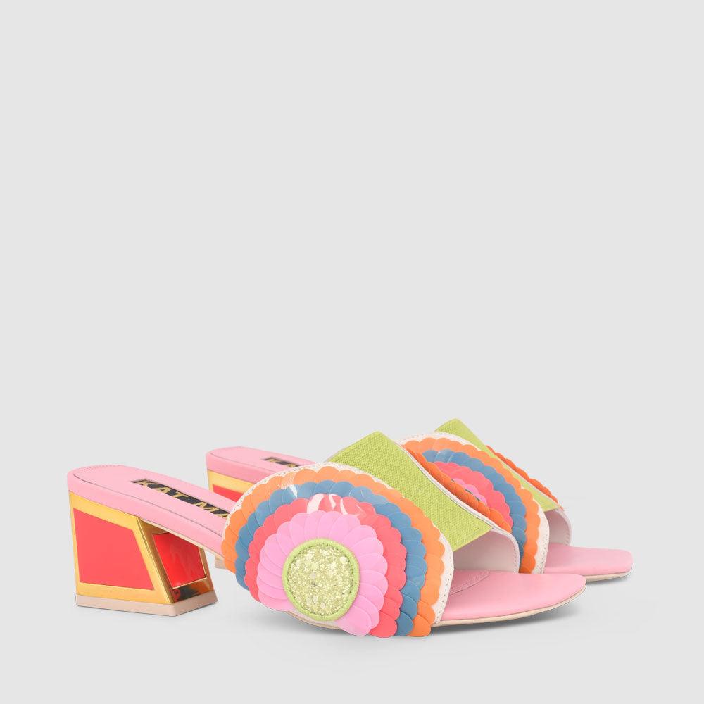 Kat Maconie Vira Sandals PF23 FRAME KICKER HEEL Flared Red/Kiwi