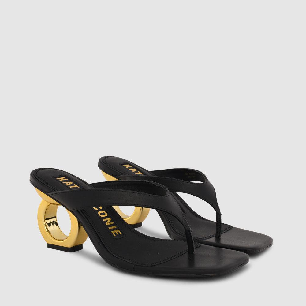 Kat Maconie Yana Sandals SS22 Chain Heel Sandals Black/Gold