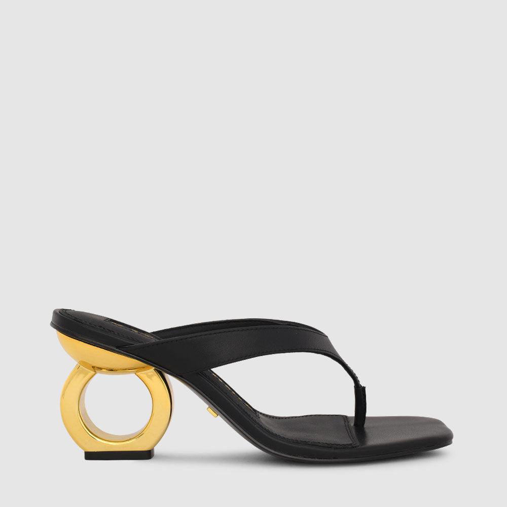 kat maconie Yana Sandals SS22 Chain Heel Sandals Black/Gold