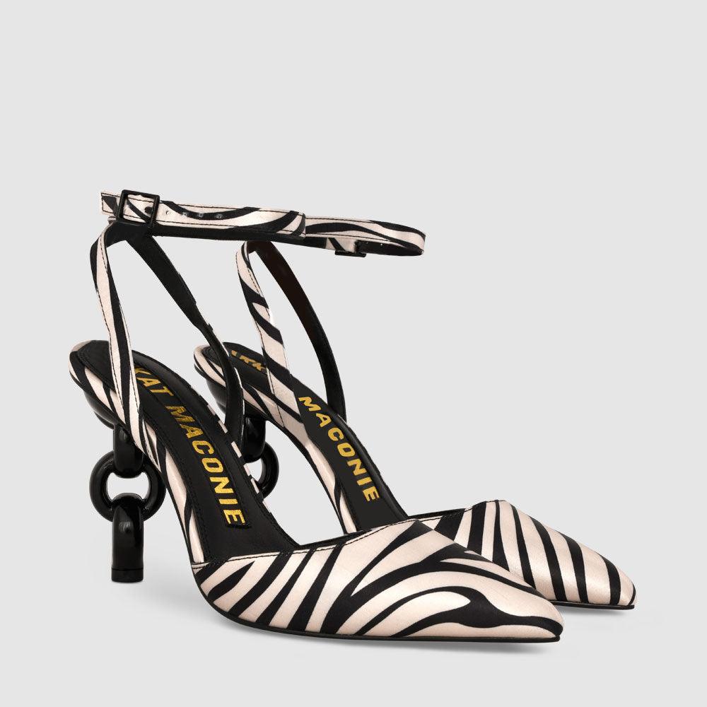 Kat Maconie Zalta Pumps AW23 MULTI CHAIN HEEL Almond Zebra