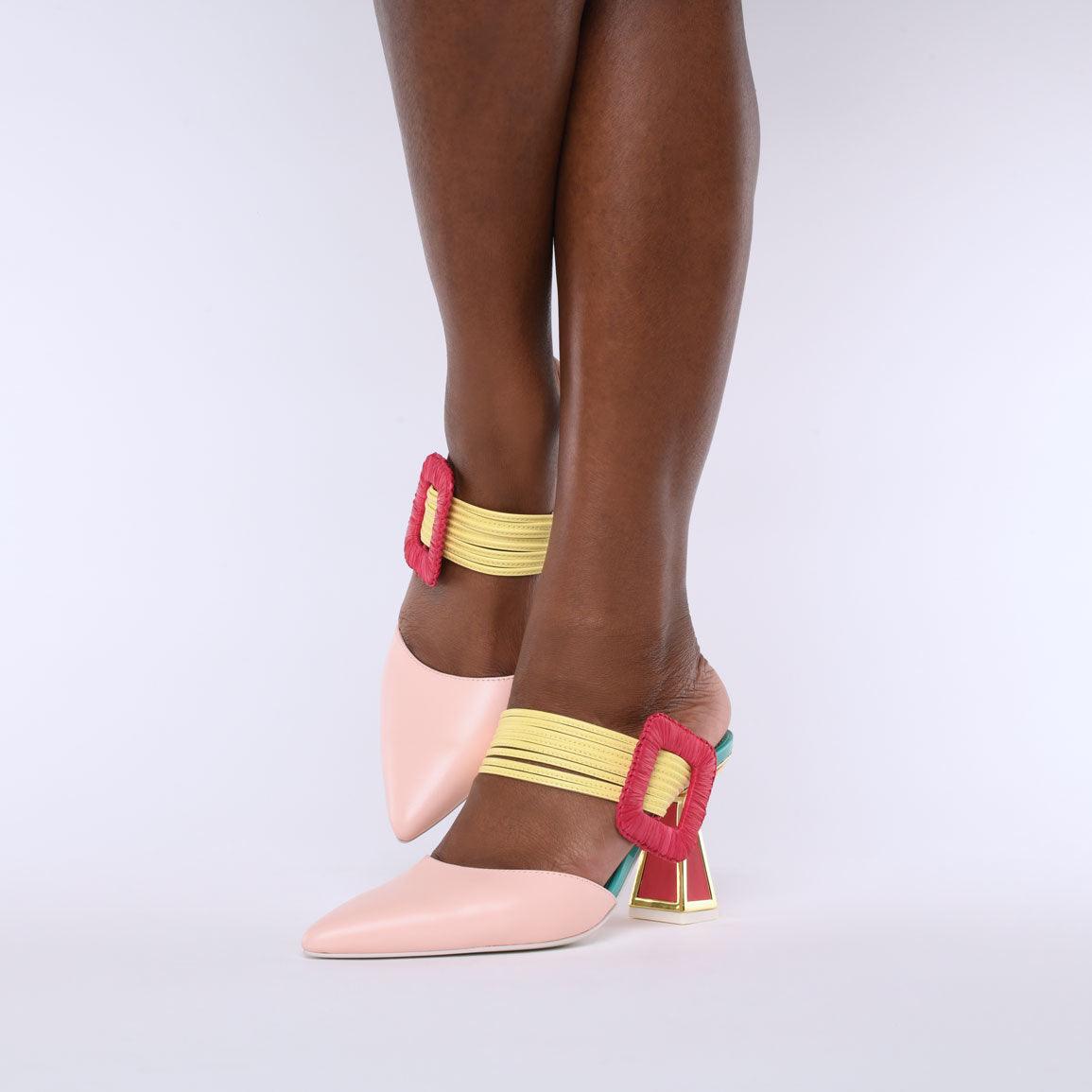 Kat Maconie Zestra Mules SS22 Mid Hourglass Heel Sandal Multibrights
