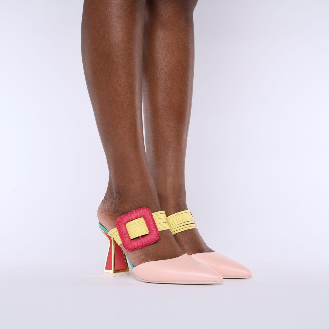 Kat Maconie Zestra Mules SS22 Mid Hourglass Heel Sandal Multibrights