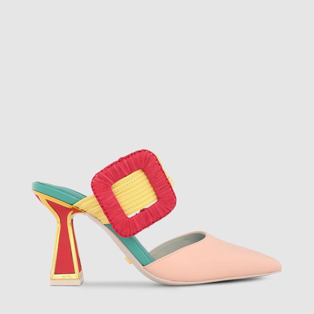 kat maconie Zestra Mules SS22 Mid Hourglass Heel Sandal Multibrights