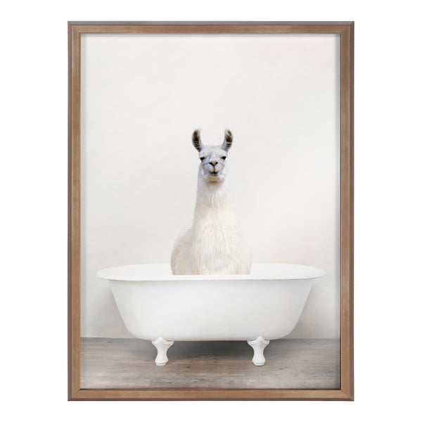 Kate & Laurel Blake Alpaca In The Tub Color Framed Printed Glass By Amy Peterson Art Studio