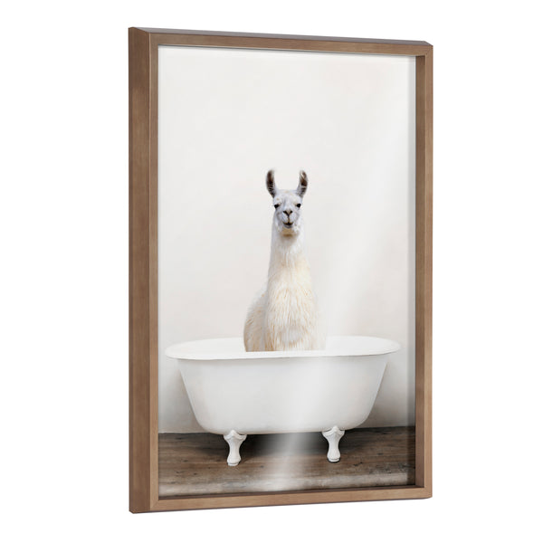 kate & laurel Blake Alpaca in the Tub Color Framed Printed Glass by Amy Peterson Art Studio