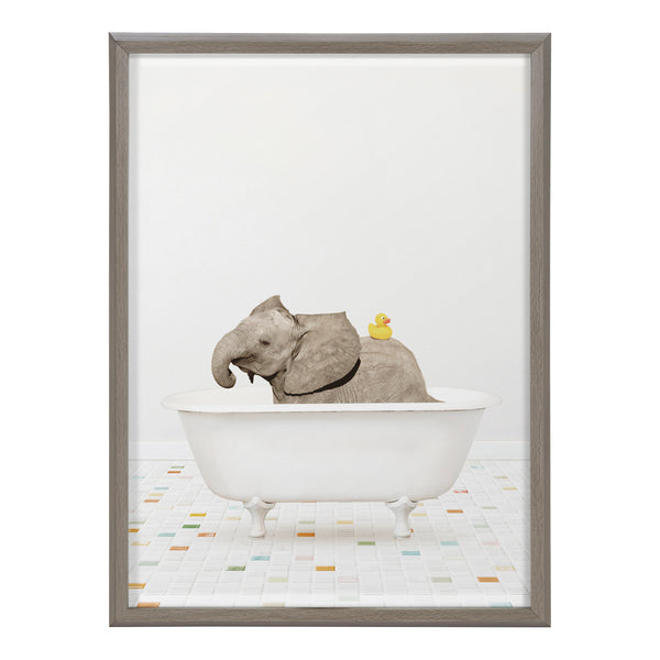 Kate & Laurel Blake Baby Elephant Bath Time With Rubber Ducky Framed Printed Glass By Amy Peterson Art Studio