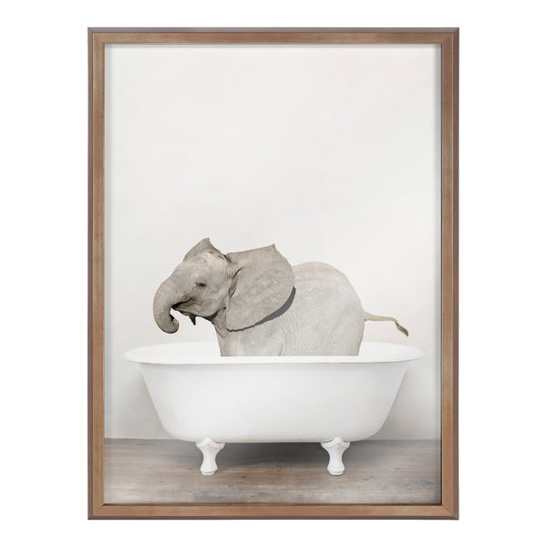 Kate & Laurel Blake Baby Elephant In The Tub Color Framed Printed Glass By Amy Peterson Art Studio